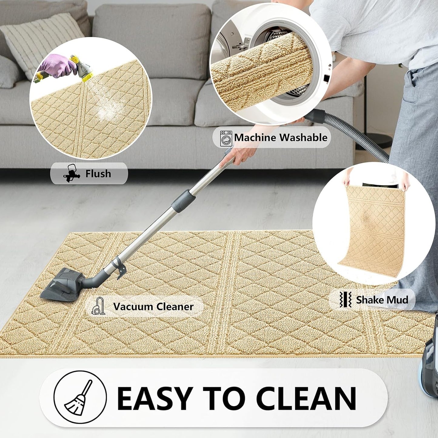 REFETONE Indoor Doormat, Front Back Door Mat 24"x36" Absorbent Rubber Backing Non Slip Door Mats, Low-Profile Resist Dirt Entrance Rugs, Machine Washable Door Rug Inside Floor Mat for Entryway, Golden