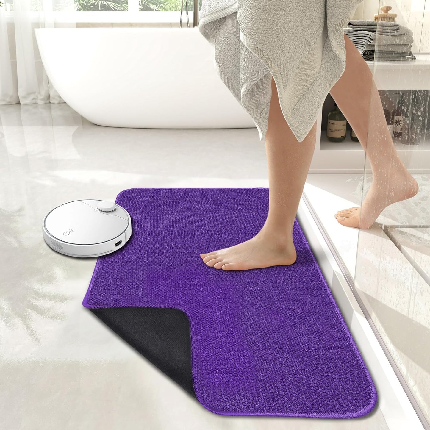Bath Mat,Ultra Thin Bathroom Rugs,Rubber Bath Mats for Bathroom,No Slip Bath Rugs,Quick Dry,Machine Washable,Low Pile,Absorbent,Shower Outside,Sink,Home Decor Accessories.Purple,2'x3'(24x36inch)