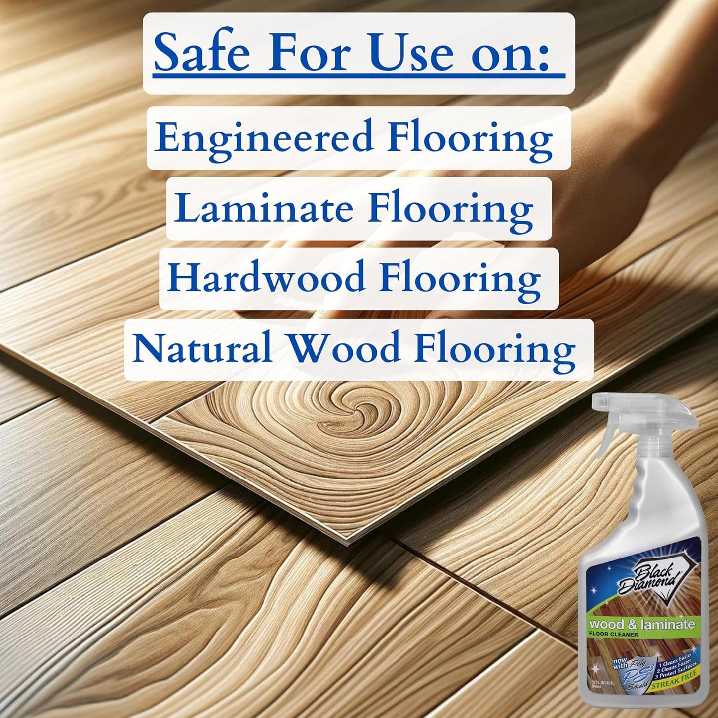 Black Diamond Stoneworks Wood & Laminate Floor Cleaner- Ready to Use Non-Toxic No-Rinse Formula - Safe for Vinyl, Wood, and Engineered Floors (32 Fl Oz)