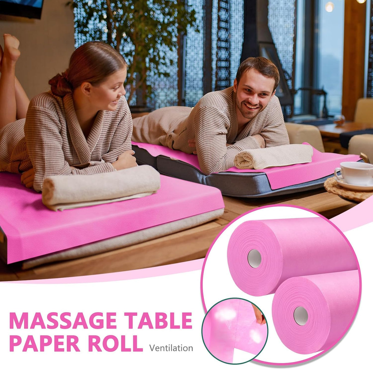 Tudomro 2 Roll Disposable Non Woven Bed Sheets 24 x 71 Inch Massage Table Paper Covers Non Woven Fabric Massage Sheets Waterproof Spa Breathable Bed Cover for Beauty Salon, Hotels(Pink)