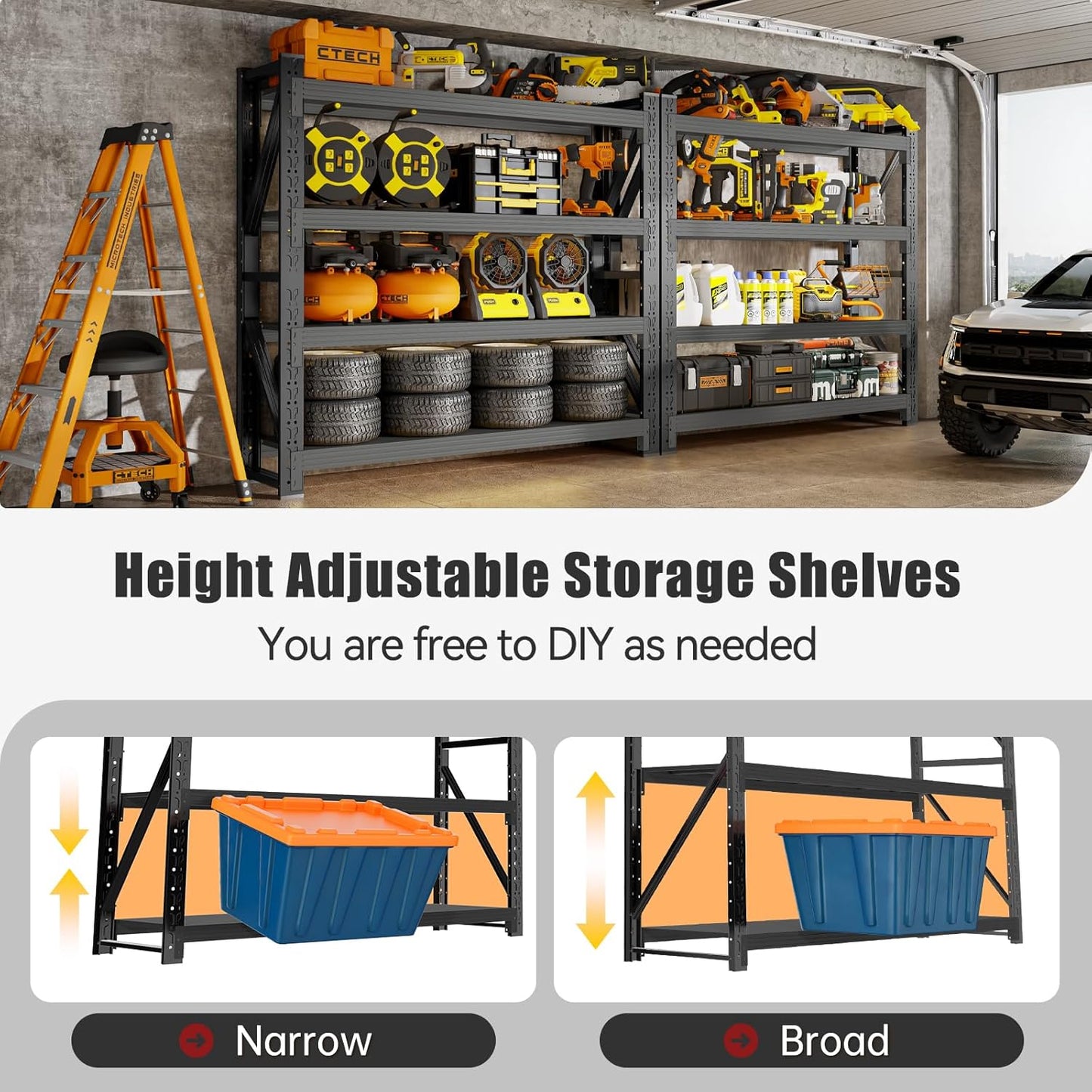 60" W Storage Shelves Heavy Duty, 4 Tier Metal Garage Shelving Units, 5000LBS Heavy Duty Adjustable Shelf, Garage Storage Rack, Industrial Shelving for Shop, Warehouse,60" W x 20" D x 79" H