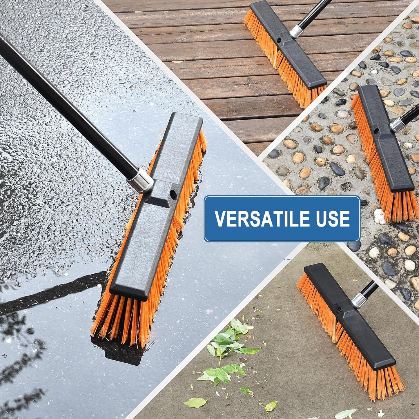 PBHEPJ 18 Inchs Push Broom Outdoor Heavy Duty, Shop Broom with 60" Long Bandle for Cleaning Outdoor or Indoor Tile, Garage, Shop, Deck, Concrete, Wood, Stone, Patio Floor, 2 Pack