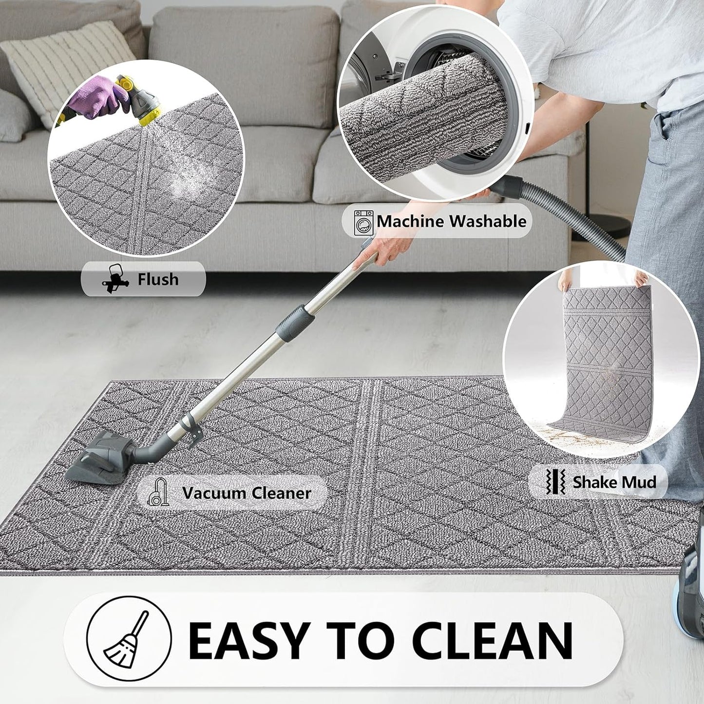 REFETONE Indoor Doormat, Front Back Door Mat 32"x48" Absorbent Rubber Backing Non Slip Door Mats, Low-Profile Resist Dirt Rugs, Machine Washable Door Rug Inside Floor Mat for Entryway, Light Grey
