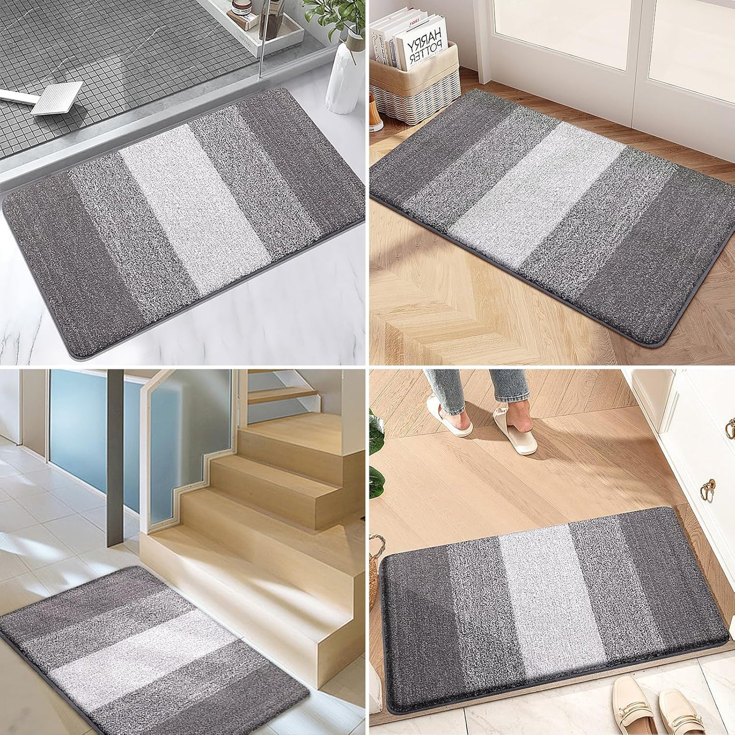 Kitinjoy Indoor Outdoor Door Mat, 71x47 Non-Slip Absorbent Dirt Trapper, Low-Profile Washable Inside Entrance Front Floor Mat, Sturdy Soft Entry Doormats for Entryway, Light Grey