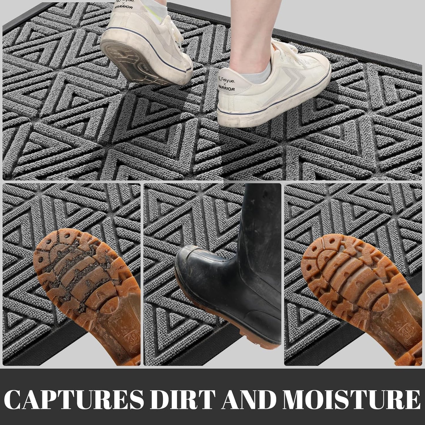 Yimobra Large Door Mat 47x32, All-Weather Waterproof Non-Slip Welcome Matt Outdoor, Heavy Duty Non Slip Doormat for Entryway for Patio and Garage Indoor, Easy Clean, Grey