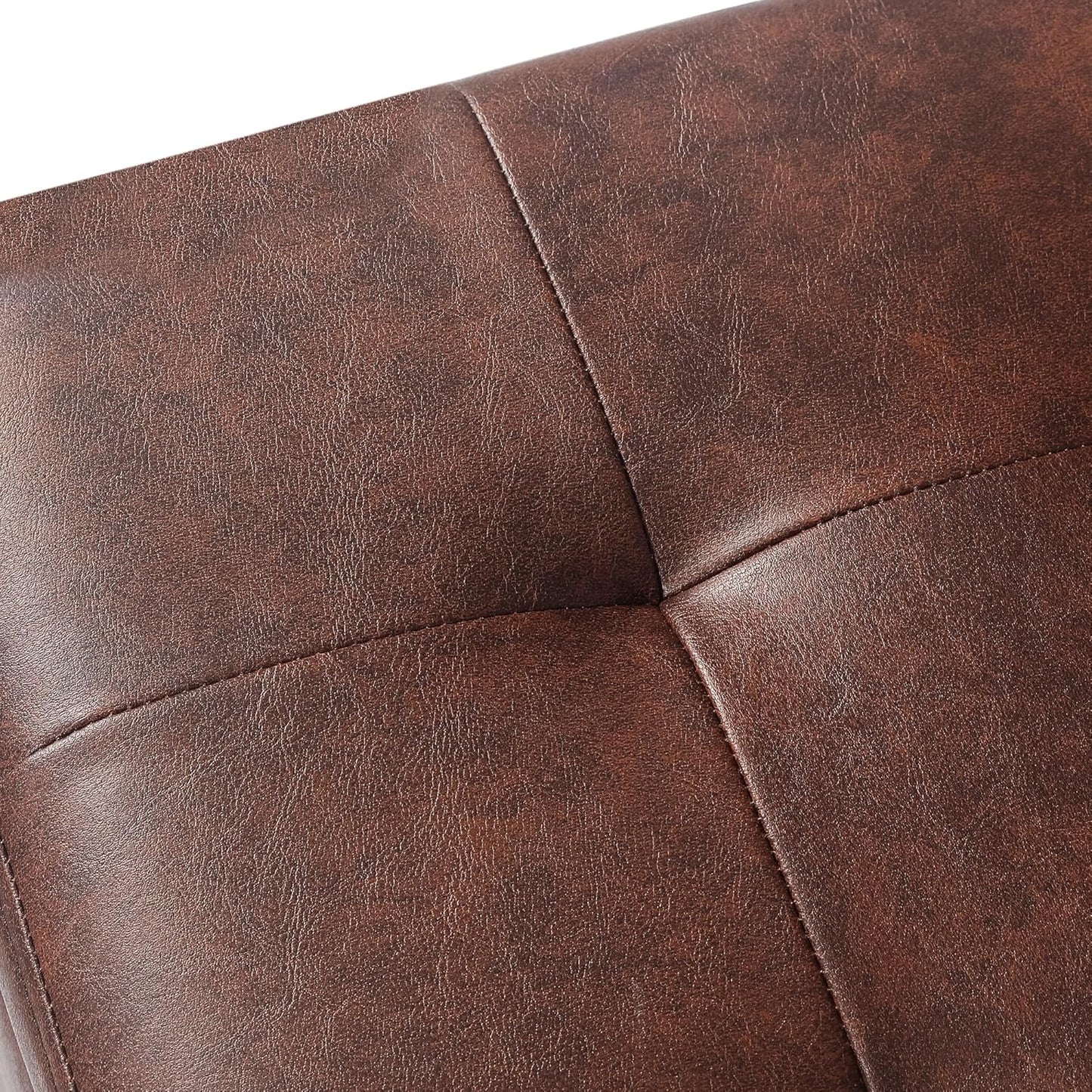 Adeco Faux Leather Storage Ottoman Bench with Wood Legs, 17.7" Square Red and Brown PU Cube Foot Stool, Upholstered Button Tufted Vanity Chair with Hinged Lid for Living Room, Bedroom, Dorm