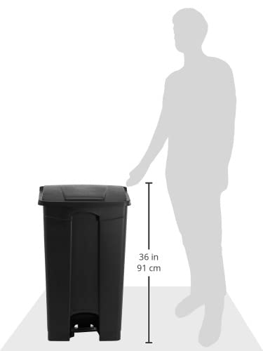 Safco Step On Plastic Trash Can with Foot Pedal, 23 Gallon Garbage Can for Kitchen, Indoor or Outdoor Use, Hands Free, Black