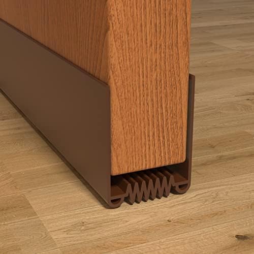 Door Draft Stopper, 39” Length Cuttable Weather Stripping Door Seal, Strong Adhesive Door Sweep for Exterior and Interior Doors (1, Brown)