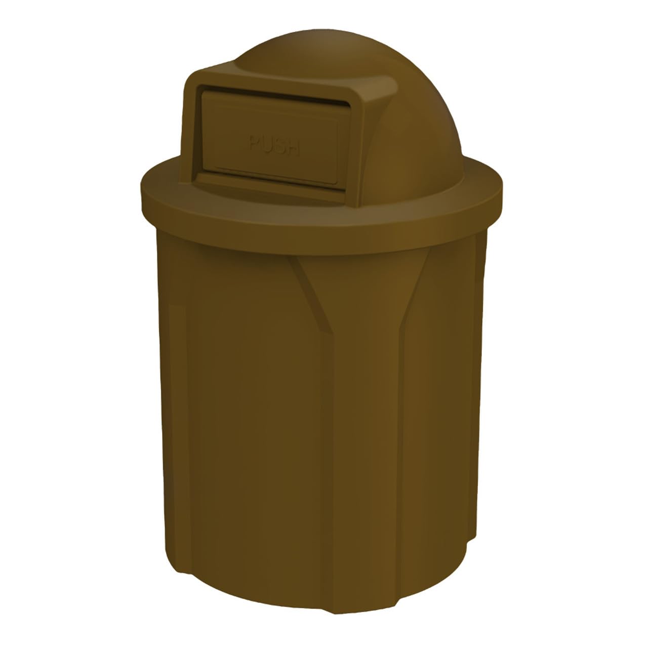 42 Gallon Round 100% Recycled Plastic Heavy-Duty Commercial Outdoor and Indoor Trash Can with Push Open Dome Lid and Internal Liner | Great for Schools and Businesses - Brown