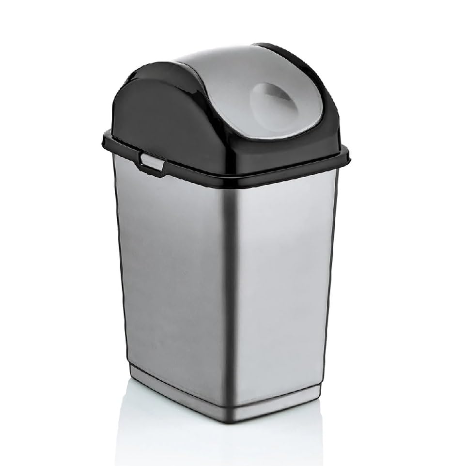 Superio Mini Desktop Trash Can with Swing Top Lid Portable Plastic Garbage Can for Countertop, Desktop, Make up Vanity, Bathroom, Car, Under Sink, Dorm, Compact Waste Bin 5 L, 1.25 Gal. (White)