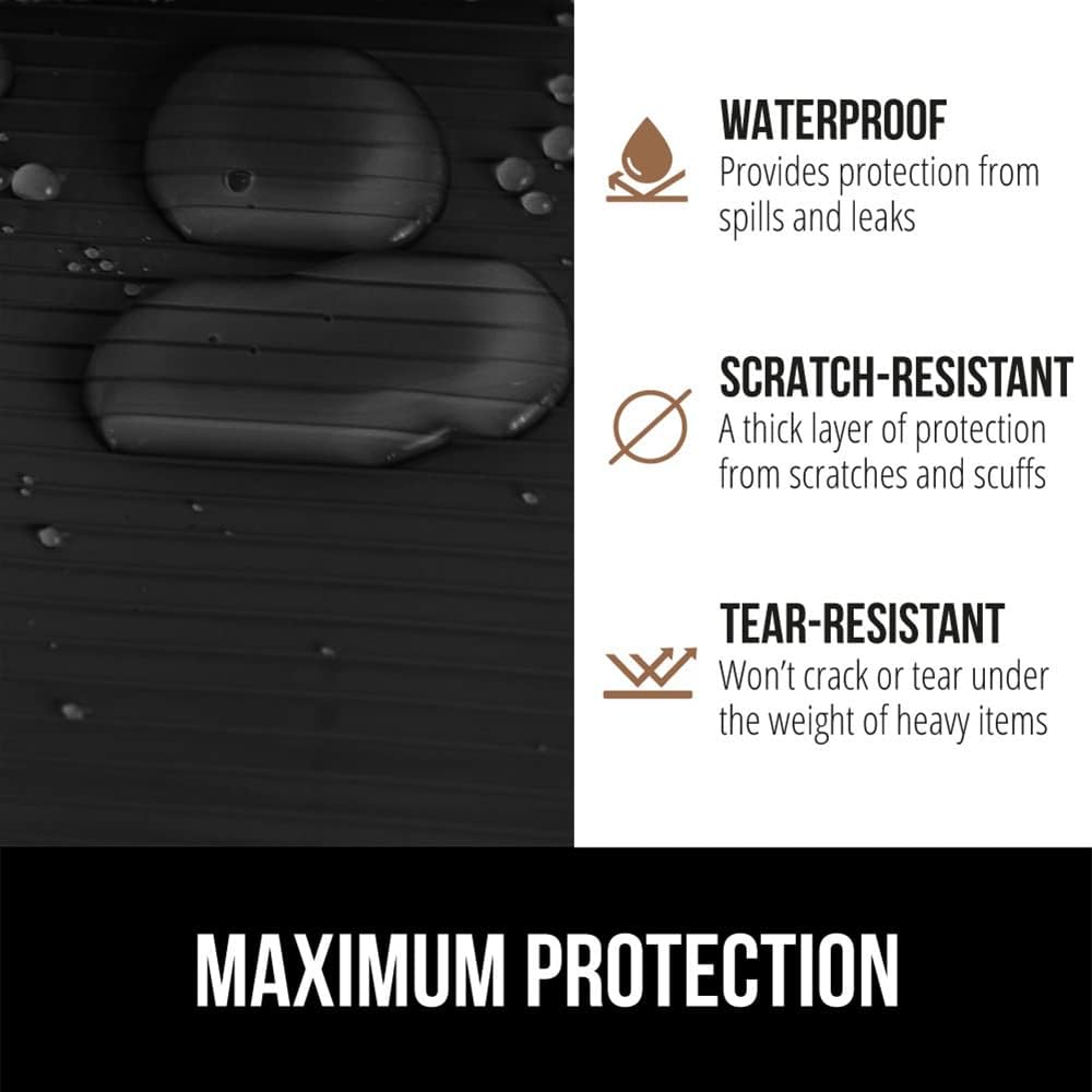 GORILLA GRIP DuraGuard Shelf Liner, Non-Adhesive Cabinet Liners for Kitchen Drawers, Shelves, Refrigerator, Pantry Storage, Bathroom Closet, Durable Waterproof BPA Free Ribbed Plastic, 20x10 Jet Black