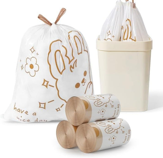 4 Gallon Trash Bags with Cute Rabbit Printed & Drawstring, Tear-Resistant Small Bathroom Garbage Bags, Heavy-Duty Trash Can Liners for Home/Office, 180 Counts