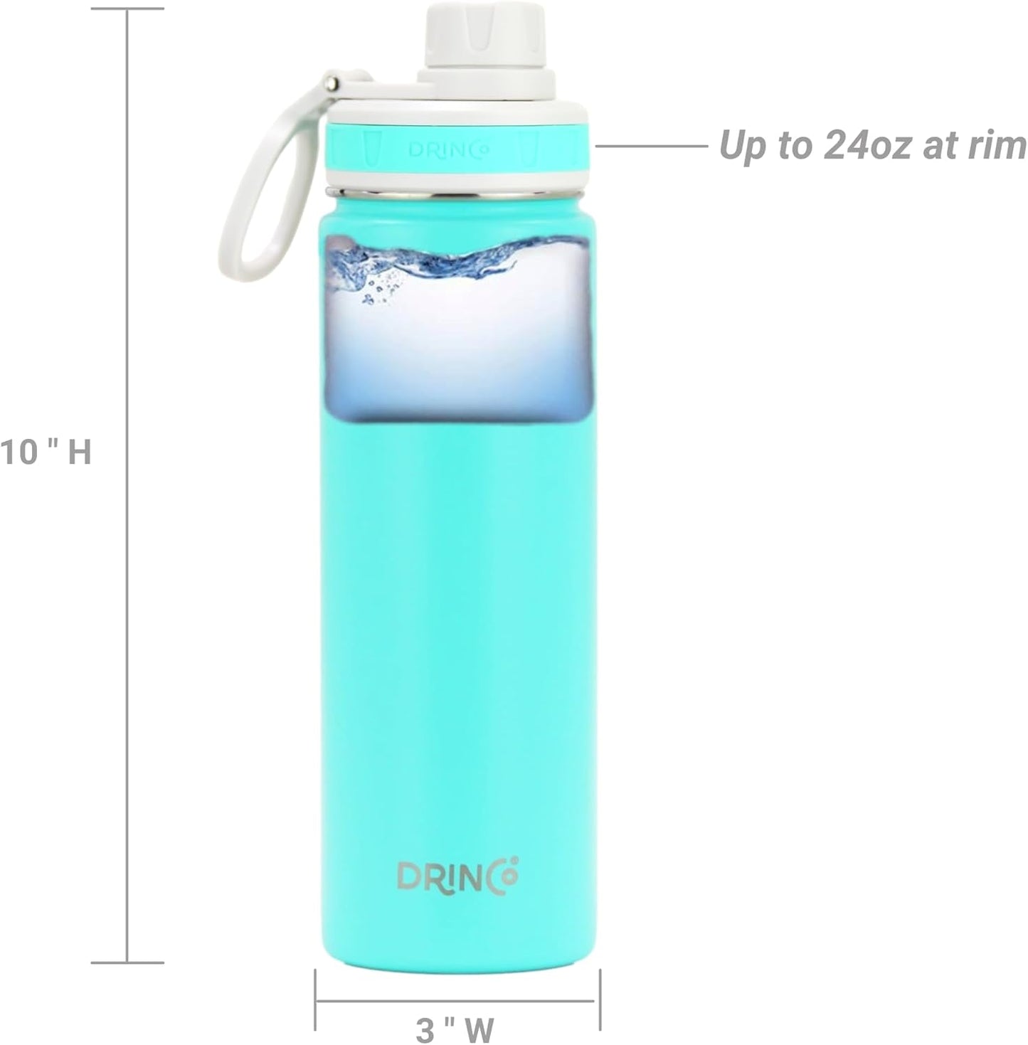 DRINCO Stainless Steel Water Bottle Spout Lid Vacuum Insulated Double Wall Water Bottle Wide Mouth (40oz 32oz 22oz 18oz 14oz) Leak Proof Keep Cold Sport Camping Hiking (22 oz, 22oz Teal)