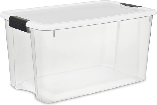 Sterilite 24-Pack Ultra Latching Box, Storage Bins with Lids, Clear Plastic, 70 Quart - Heavy-Duty Organizing Containers for Closet, Bathroom, and Office