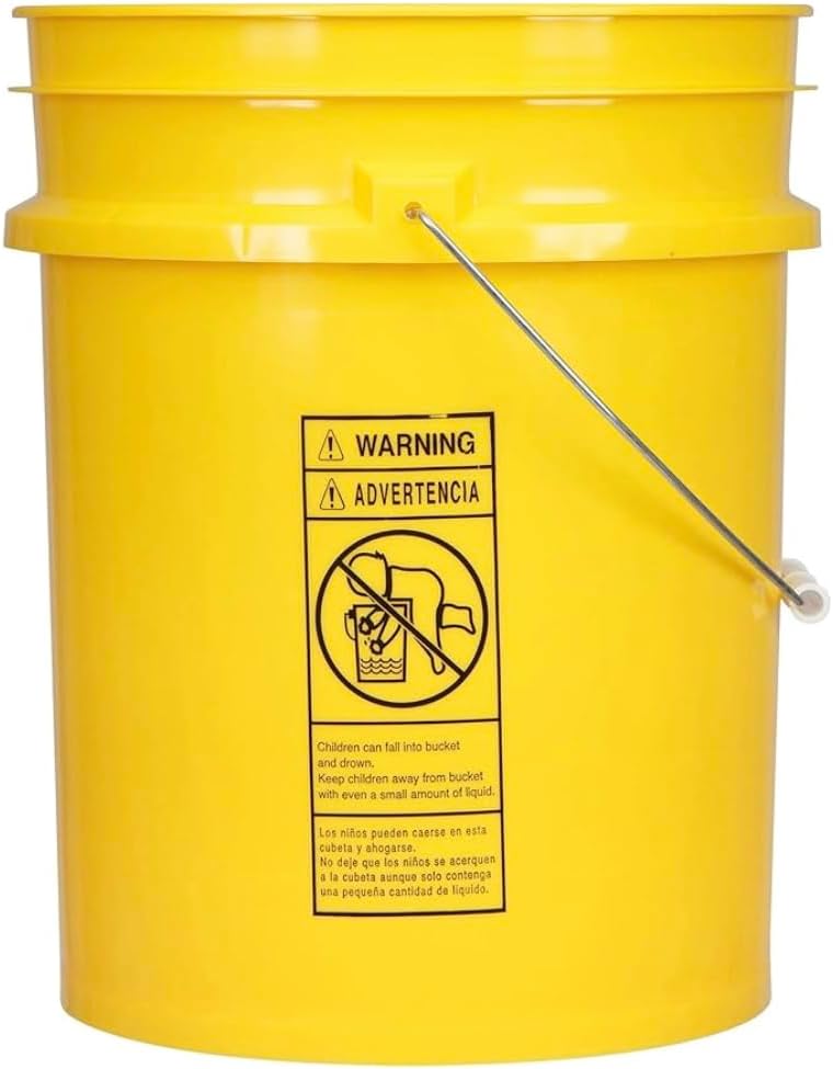 House Naturals 5 Gallon Premium HPDE Plastic Bucket - Made in USA Food Grade Storage Container, BPA Free All Purpose Pail (2, Yellow)