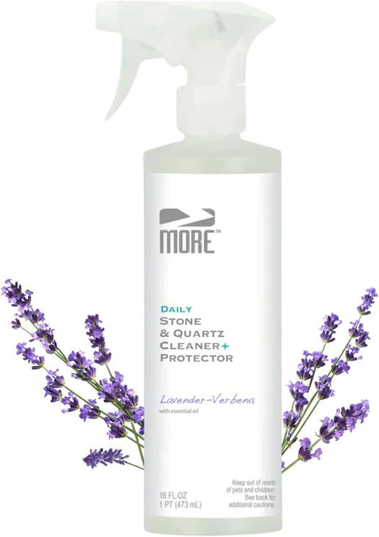 MORE Stone & Quartz Cleaner + Protector - Granite, Quartz & Marble Cleaner - For Kitchen & Bathroom Countertops - Water-Based Surface Spray - Lavender-Verbena Essential Oil - Pint (16oz)