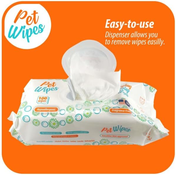 Txakur pet Wipes for Dogs and Cats Hypoallergenic Natural Products for Cleansing from Nose to Tail 100 Count 8x7in Wipes Perfect for Grooming and Cleaning Made in The USA Fragance-Free