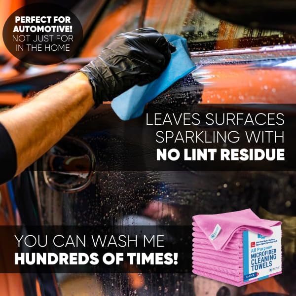 MW Pro Microfiber Cleaning Cloth | Purple | 12 Pack | 16” x 16” | All Purpose Microfiber Towels - Clean, Dust, Polish, Scrub, Absorbent