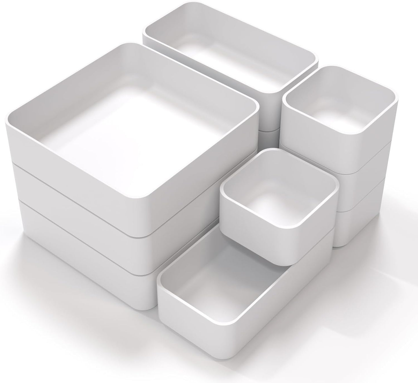 11-Piece Stackable Drawer Organizer Set, Multi-size Desk Drawer Organizer Trays Vanity Storage Bins for Storing Makeup, Stationery, Utensils in Bathroom Dresser, Office and Kitchen