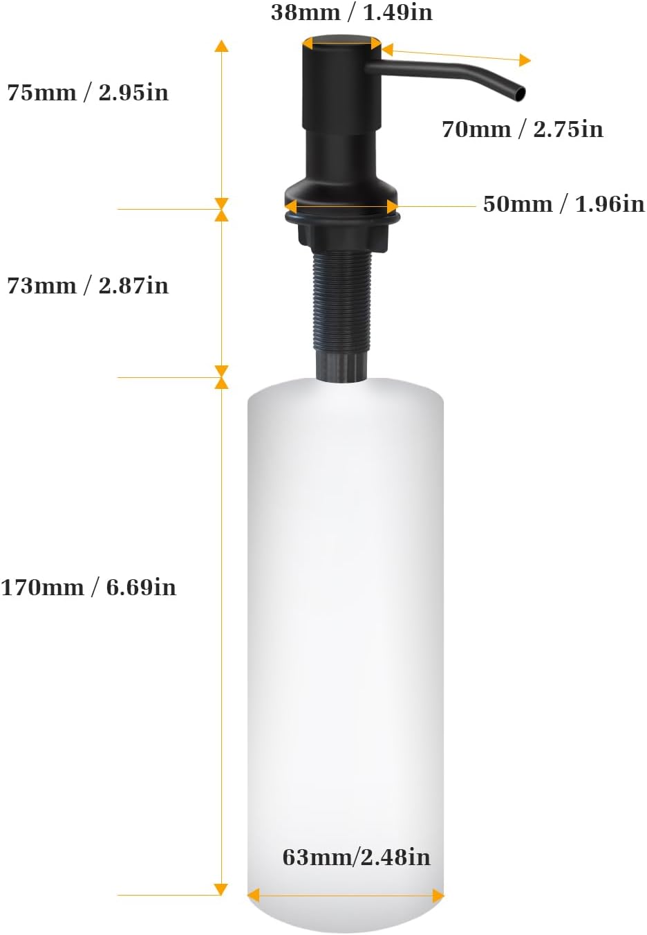 Soap Dispenser for Kitchen Sink, Built in Sink Soap Dispenser Lotion Dispenser with 17 OZ Bottle, Refill from The Top Bar Sink Soap Dispenser, Black (1 Pack)