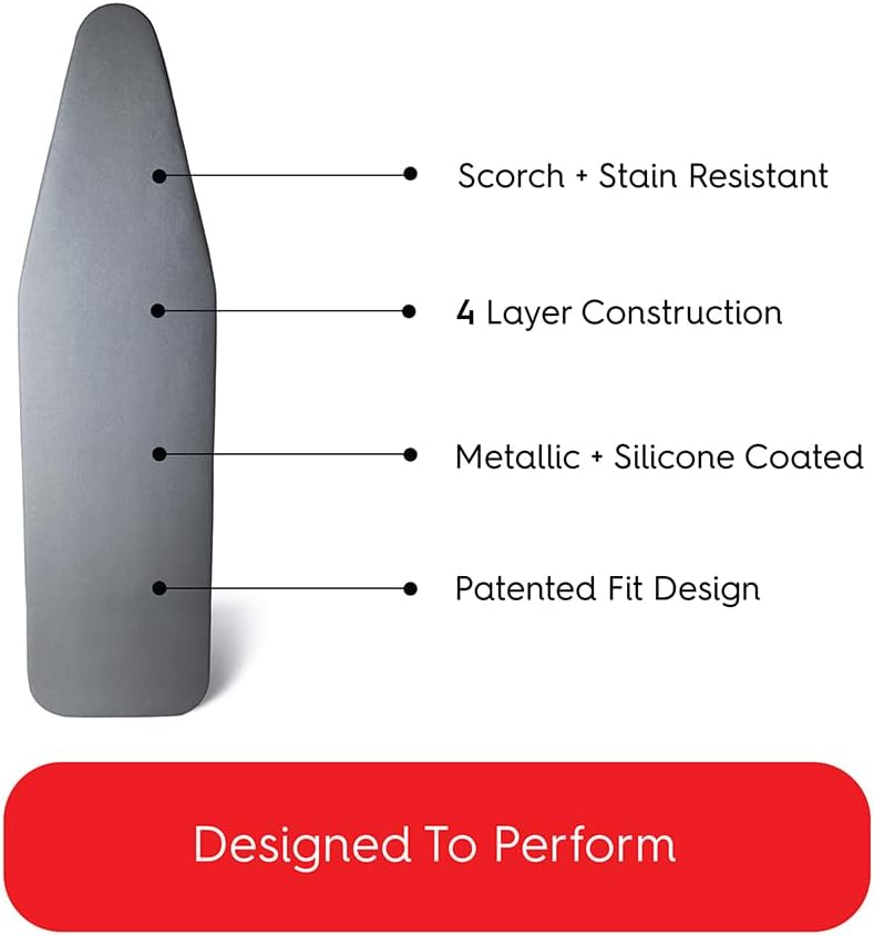 TIVIT Ironing Board Cover 15 x 48, Made in Italy. Pro Grip Pad Covers w/3 Fastener Straps & Pull Bungee Cord - Durable Scorch & Stain Resistant Padded Layers, Heat Reflective AlumiTek PRO Top Coat