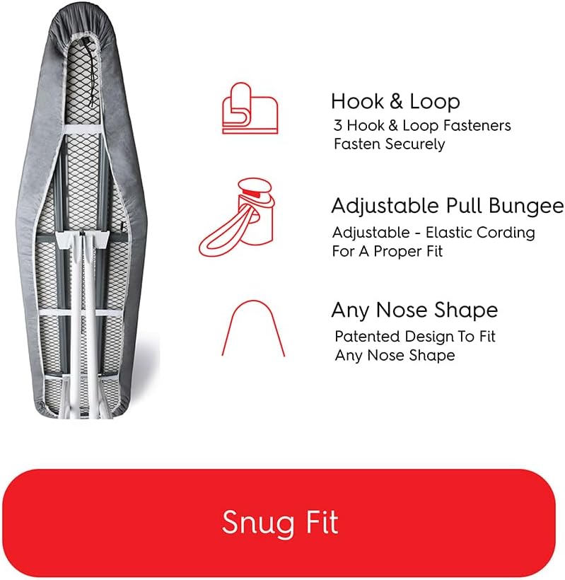 TIVIT Ironing Board Cover 14 x 44, Made in Italy. Pro Grip Pad Covers w/3 Fastener Straps & Pull Bungee Cord - Durable Scorch & Stain Resistant Padded Layers, Heat Reflective AlumiTek PRO Top Coat