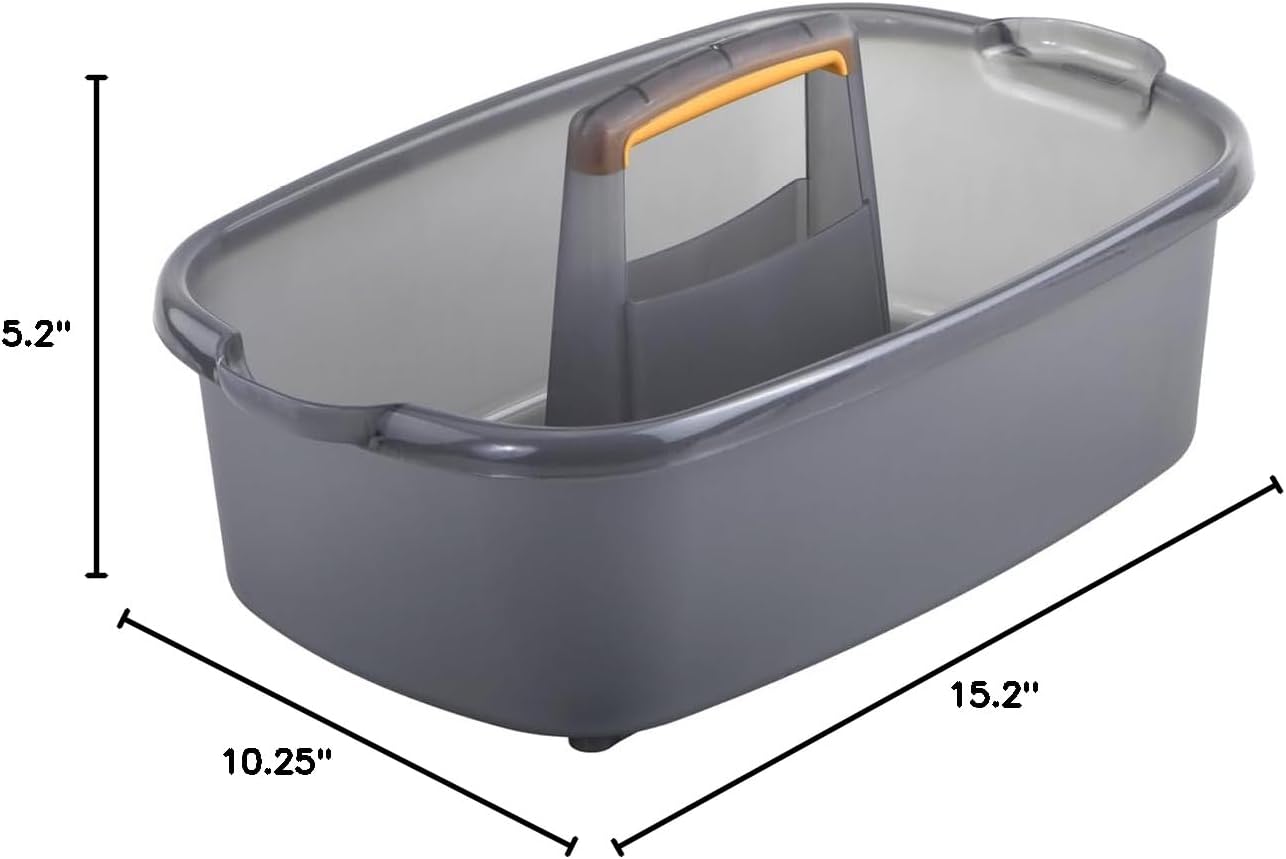 Casabella Plastic Multipurpose Cleaning Storage Caddy with Handle, 1.85 Gallon, Gray and Orange