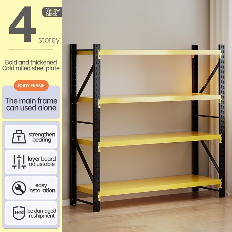 Storage Shelves Heavy Duty, Metal Garage Shelving Units, 4 Tier Storage Rack Shelf, Steel Industrial Shelving, Adjustable Standing Shelf for Basement/Warehouse (Yellow and Black, W59.06*D23.6*H78.74)