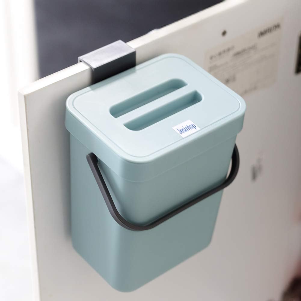 Kitchen Compost Bin Indoor for Counter Top,Hanging Small Trash Can with Lid,Food Waste Bin,Mountable Compost Busket 1.3 Gal/5 L Series,Blue
