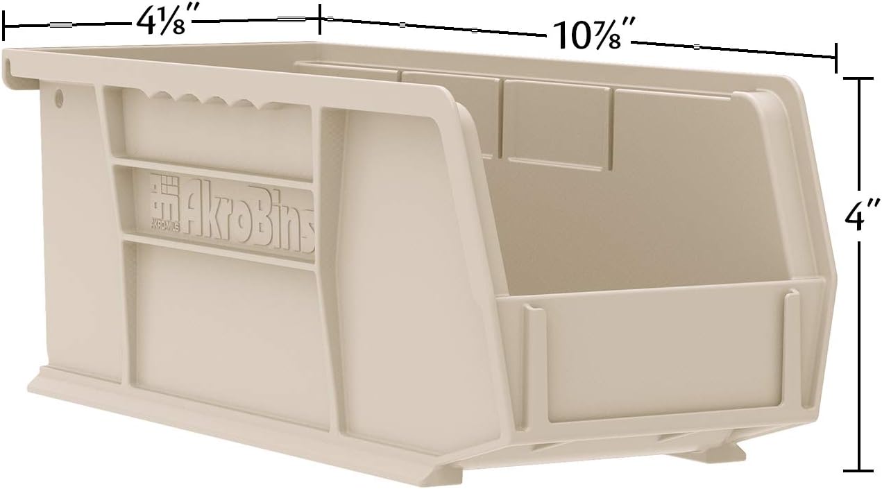 Akro-Mils 30224 AkroBins Plastic Storage Bins, Space-Saving Stackable Bins for Garage, Pantry, Craft Organization, 11" L x 4" W x 4" H, Red, 12-Pack
