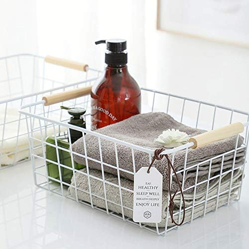 Kitchen Wire Baskets Farmhouse Decor Metal Food Storage Organizer,Household Refrigerator Bin with Built-in Handles for Cabinets, Pantry,Bathroom 4 Packs (white)