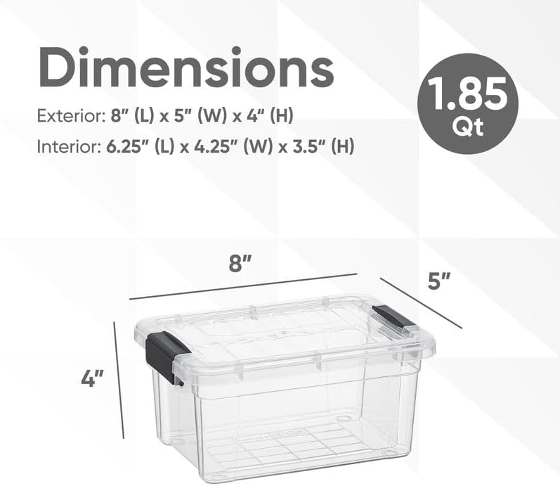 Superio Storage Bins with Lids- 4 Pack, 1.85 Qt Clear Boxes for Organizing, Stackable Plastic Containers- BPA Free, Non-Toxic, Odor Free, Organizer for Home, Office, Dorm