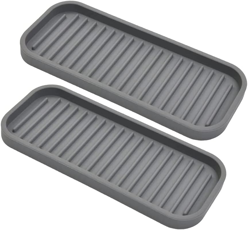 Silicone Sponge Holder - Dish soap Holder for Kitchen Counter 2 Pack, Waterproof Sponge soap Tray for Kitchen Sink Bathroom, Multipurpose Sink Caddy Organizer for soap Dispenser Scrubbers Makeup Gray