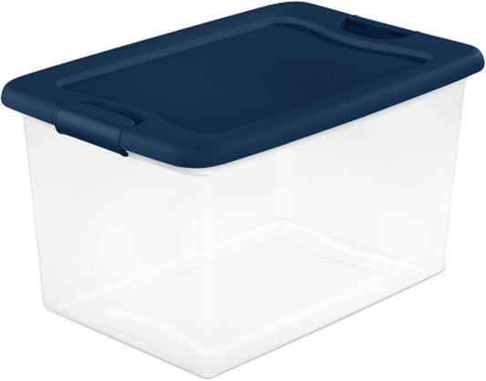 Sterilite 24-Pack Color Program, Large Clear Plastic Storage Bins with Lids, 64 Quart, Blue - Stackable Organizing Container Boxes for Closet, Bathroom, and Office
