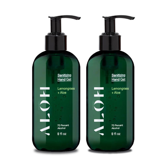 ALŌH Sanitizing Hand Gel 2-pack | Lemongrass + Aloe | 70% Alcohol Hydrating Hand Sanitizer Gel with Essential Oil, for Kids & Adults | 8oz Size Bottle (Set of 2)