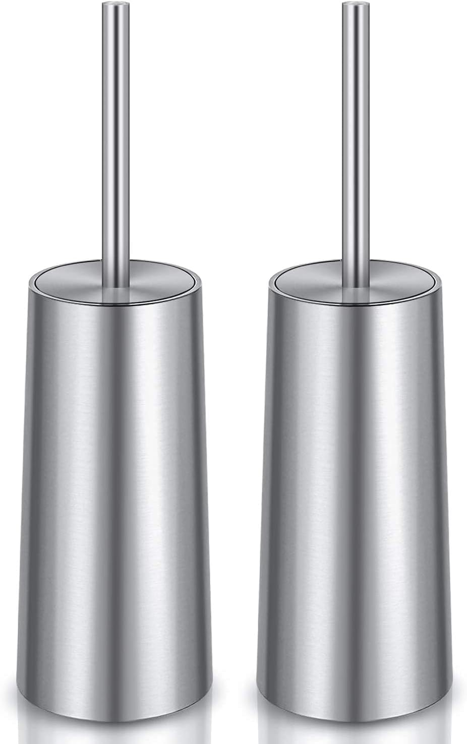 Toilet Brush and Holder, 2 Pack Toilet Brush with 304 Stainless Steel Long Handle, Toilet Bowl Brush for Bathroom Toilet-Ergonomic, Elegant,Durable (Silver)