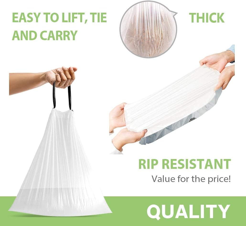 1.6 Gallon/220pcs Strong Drawstring Trash Bags Garbage Bags by Teivio, Bathroom Trash Can Bin Liners, Code b fit 6 Liter, Small Plastic Bags for home office kitchen