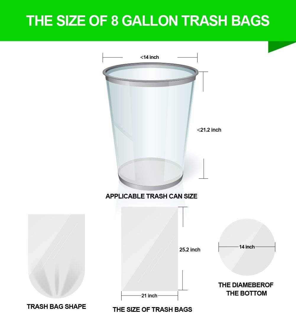 FORID Clear Medium Garbage Bags – 8 Gallon Plastic Trash Bags 30 Liter Wastebasket Bin Liners 220 Count for Bathroom Bedroom Office Trash Can