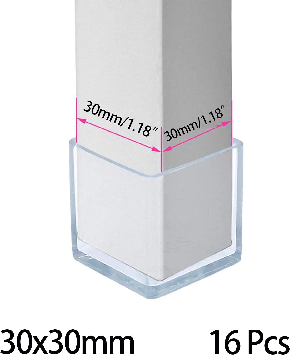 16 Pcs Transparent Square Anti-Slip Rubber Leg Tips Chair Leg Caps Furniture Floor Protectors Chair Table Bar Stool Leg Covers Furniture Leg Cube Feet 1.18 Inch x 1.18 Inch (30 x 30mm)