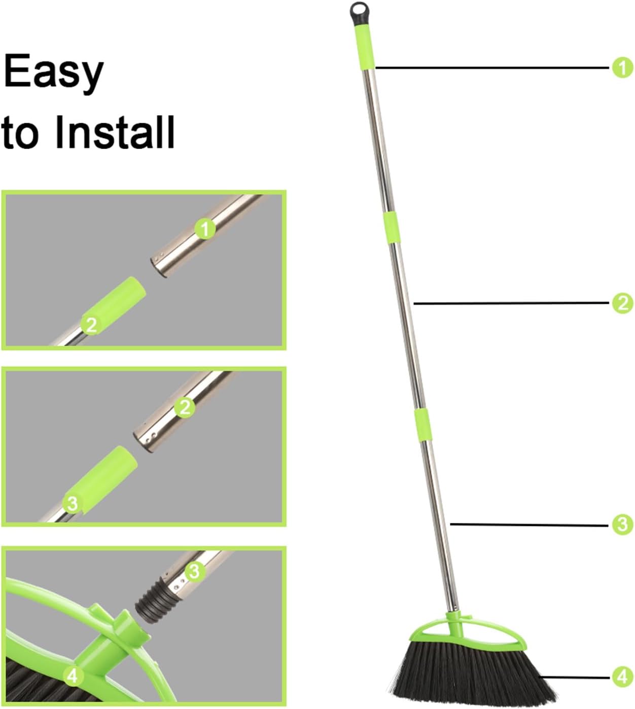 Soft Bristles Green Angle Broom Long Handle Indoor Broom for Hardwood Floor Sweeping Floor Cleaning Broom