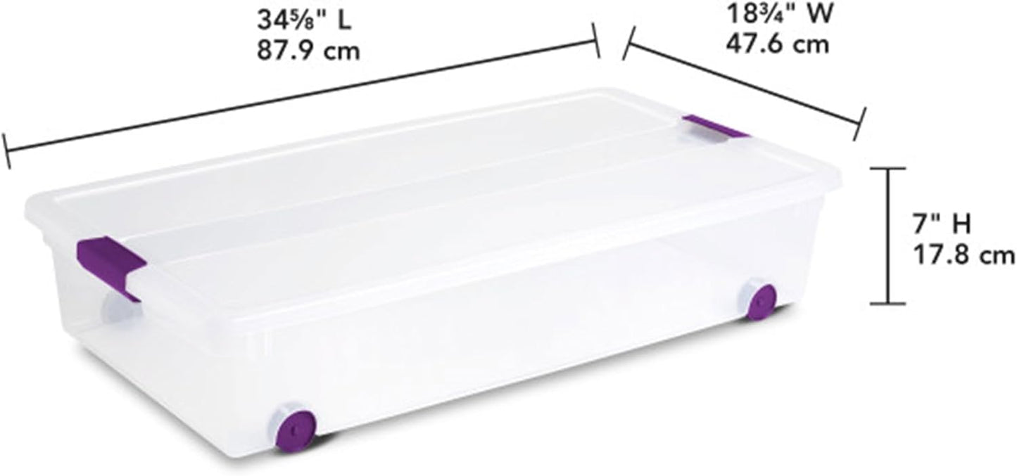 Sterilite 4-Pack 60 Quart ClearView Latch Box, Wheeled Underbed Organizer Bins with Latching Lids - Clear Plastic Organization Containers for Closet, Bedroom, Shelving Units and Everyday Home Storage