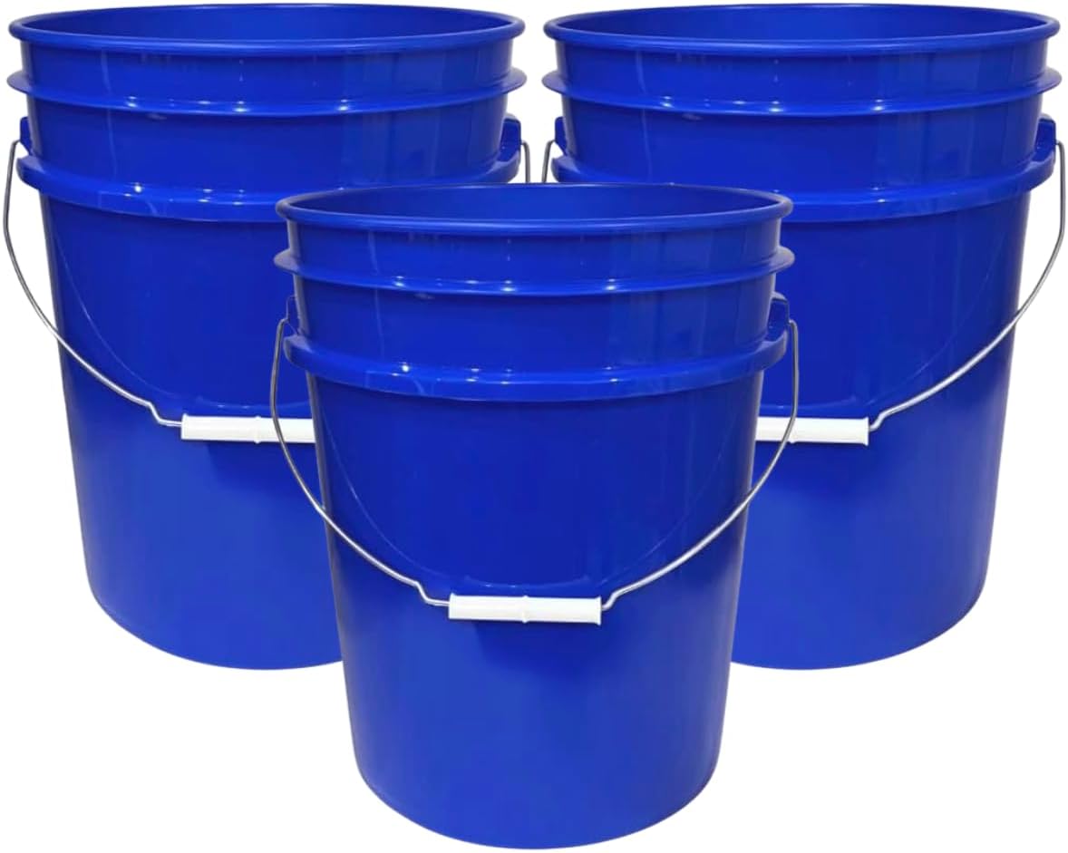 House Naturals 5 Gallon Premium HPDE Plastic Bucket - Made in USA Food Grade Storage Container, BPA Free All Purpose Pail (3, Reflex Blue)