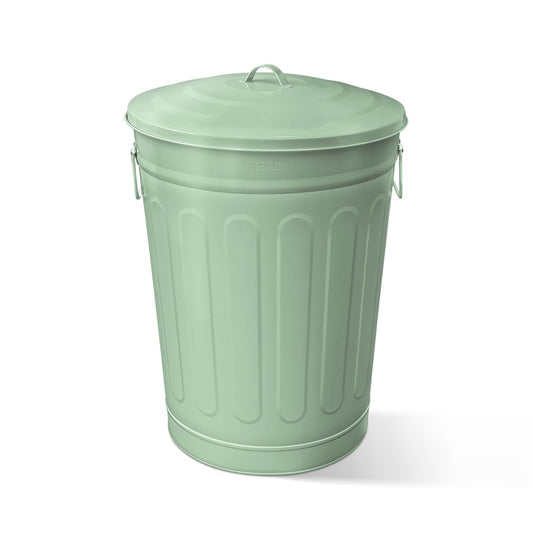 Plexon Round Trash Can 13 Gallon, Vintage Metal Outdoor Trash Can with Lid, Retro Farmhouse Garbage Container, Old School Modern Ash Bucket, Green