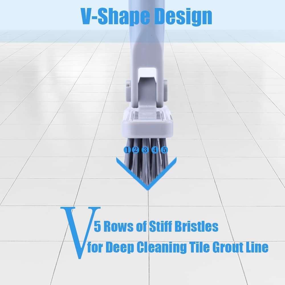 YONILL Grout Brush with Long Handle - Heavy Duty Grout Cleaner Brushes for Tile Floors, Swivel Stiff Bristles Floor Scrubber Cleaning Tool, Floor Scrub Brush for Shower, Kitchen, Baseboards and Corner