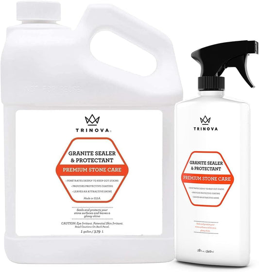TriNova Granite Sealer & Protectant 18 oz & Gallon Refill Bundle - Guard Your Premium Stone, Enhance Shine, & Protect from Stains