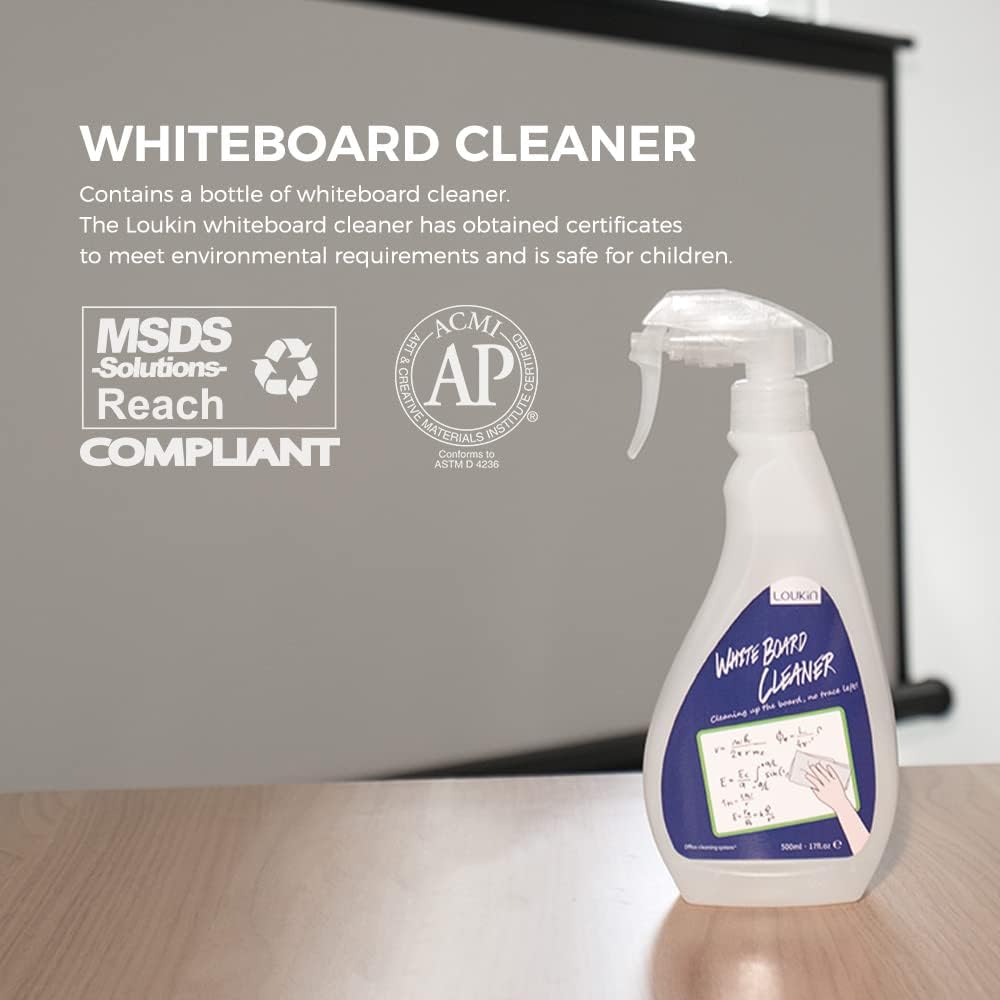 loukin Non-Toxic Whiteboard Cleaner, 17 fl oz Dry Erase Board Cleaner, Low-Odor Whiteboards Cleaning Spray, Removes Stubborn Marks from Whiteboard, Chalkboard