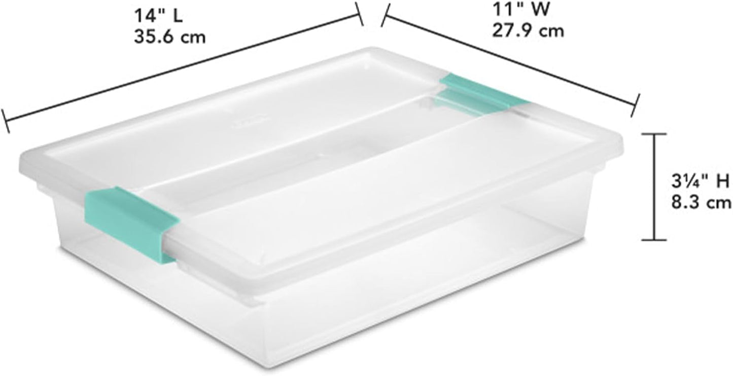 Sterilite Clip Box, Stackable Small Storage Bin with Latching Lid, Plastic Container to Organize Office, Crafts, Clear Base and Lid, Large, 1-Pack