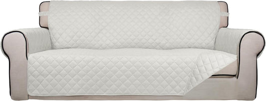 PureFit Reversible Quilted Sofa Cover, Water Resistant Slipcover Furniture Protector, Washable Couch Cover with Non Slip and Elastic Straps for Kids, Pets (Oversized Sofa, Ivory/Ivory)
