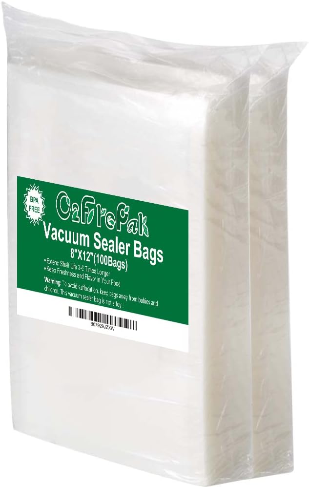 O2frepak 100 Quart Size 8" x 12"Vacuum Sealer Bags with BPA Free and Puncture Prevention,Vacuum Seal Freezer Bags,Great for Sous Vide Vaccume Sealer PreCut Bags