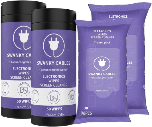 Screen Cleaner Wipes Bundle - Electronic Wipes for Screens, Computer, Phone, TV, Monitor and Lens, Tech Cleaning Supplies, Includes Microfiber Cloth - 2 Canister & 2 Soft Wipes